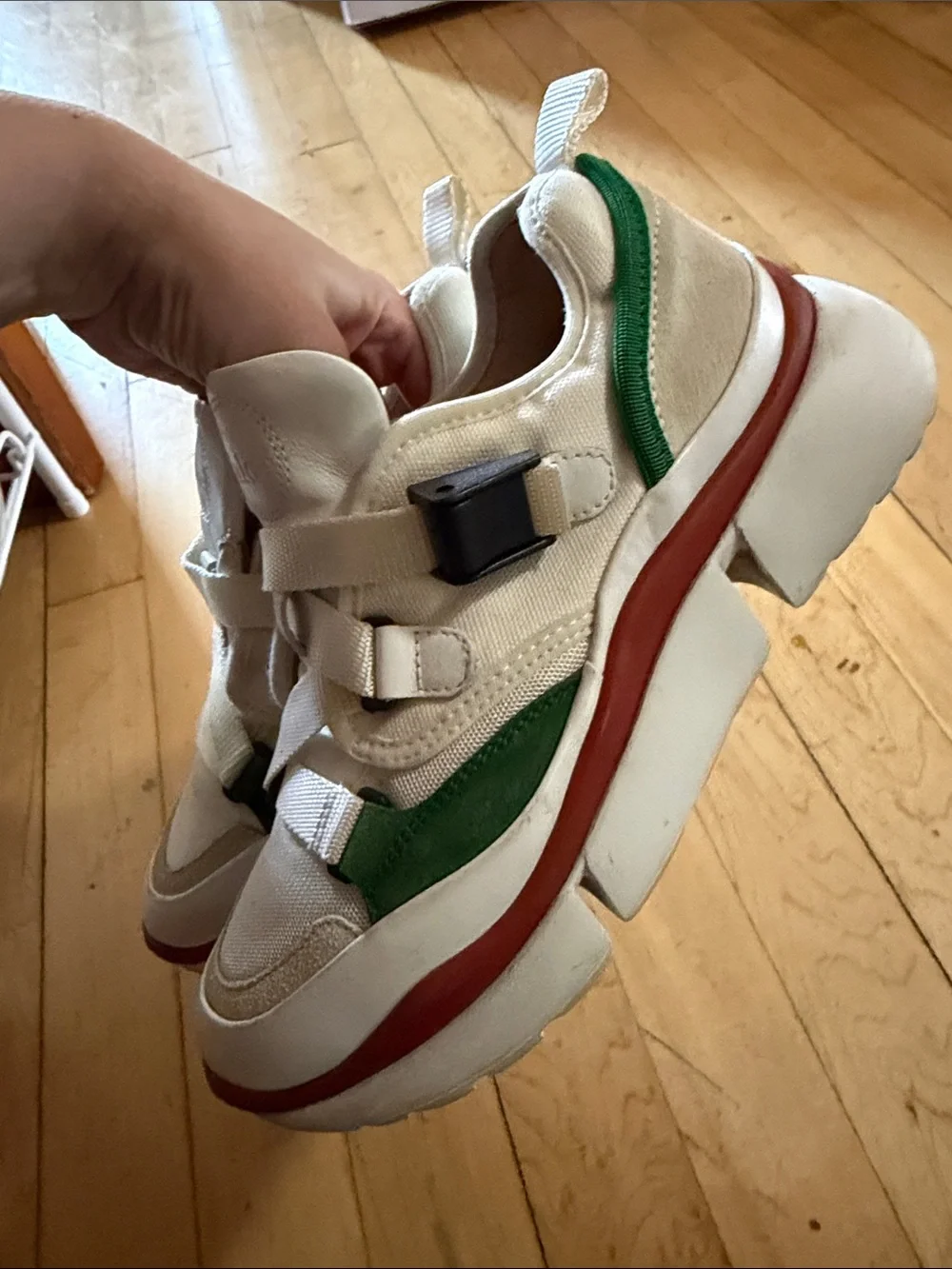 Chloe Chunky Athletic Sneakers in Cream, Green and Brown - Picture 4 of 7